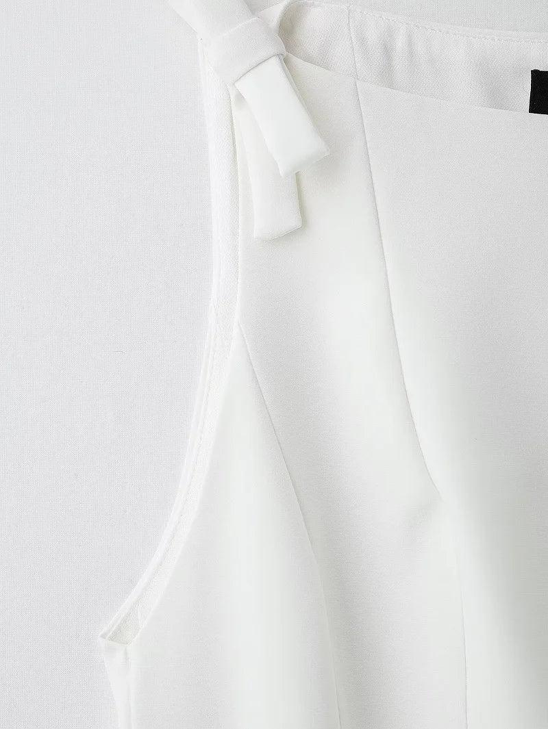 MUJER White Bow Sleeveless Tops for Women Black off Shoulder Top Female Spring Casual Tank Tops Woman 2025 Pleated Women's Tops