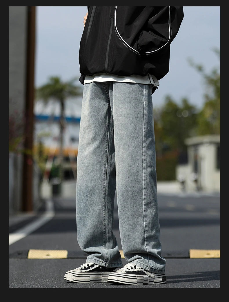 2025 New Men's Baggy Casual Jeans Male High Street Straight Leg Denim Pants American Classic Retro Autumn Casual Long Trousers