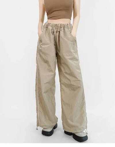 Women's Wide-Leg Joggers Adjustable Ankle Cuffs Side Stripes Drawstring Waist Lightweight Streetwear