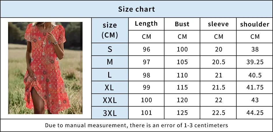 Bohemian Dresses For Women New V Neck Short Sleeve Flower Printed Beach Holiday Dress Women Midi Dresses Swing Sundress