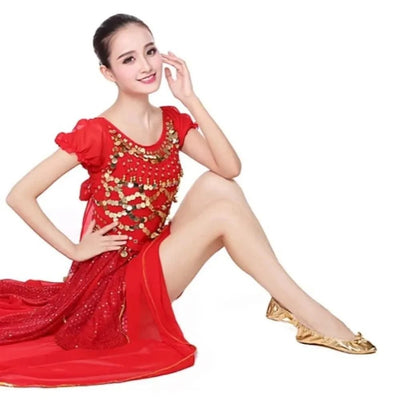 Professional Bowknot Belly Dancing Shoes Golden Foldable Indian Dance Shoes Leather Soft Ballerina Flats Children
