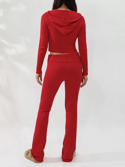 Women Tracksuit  Knit Lounge Set Long Sleeve Zip Up Hoodie with High Waist Wide Leg Pant 2 Piece Sweater Ensemble Casual Set
