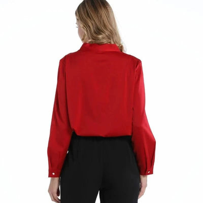 Red Women Blouse Ribbon Women Shirt Luxury Woman Top