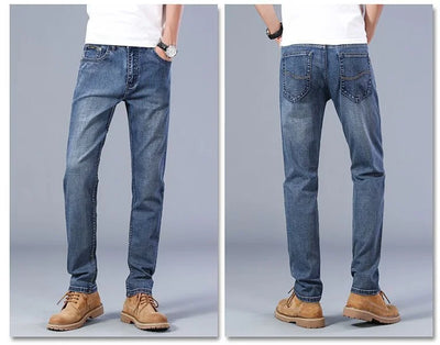 Men’s Denim Pants Spring Casual Business Straight Fit Loose Elastic Waist  Stylish Comfortable Pants for Work and Casual Wear