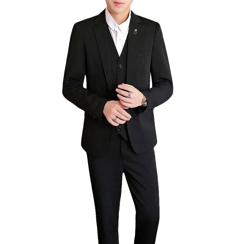 Suit (Blazer+ Vest + Trousers +) Men's Fashionable Business Solid color Gentleman's Wedding Workwear Casual Performance Suit