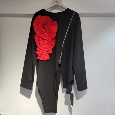 YEAE 2025 Spring New Items Fashion Flower Patchwork Loose T-shirts For Women Irregular Long Sleeves Tops Female
