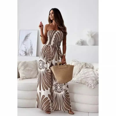 Jumpsuit for Women Fashionable Printed Tube Top Waisted Wide-leg Trousers Elegant One Pieces Jumpsuit for Women