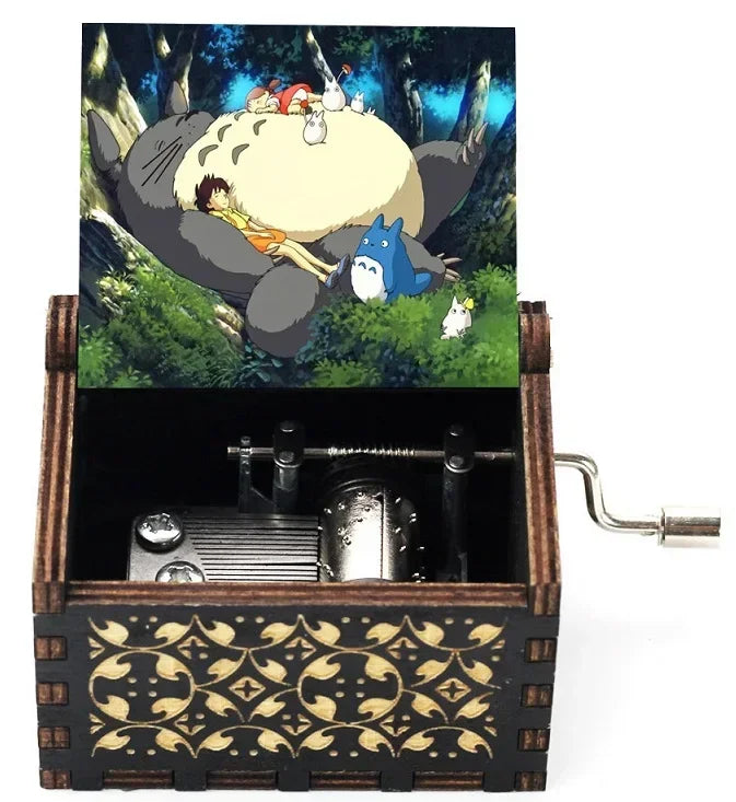 Wooden painted music box, Totoro music gift, ornament, light luxury wooden hand cranked music box