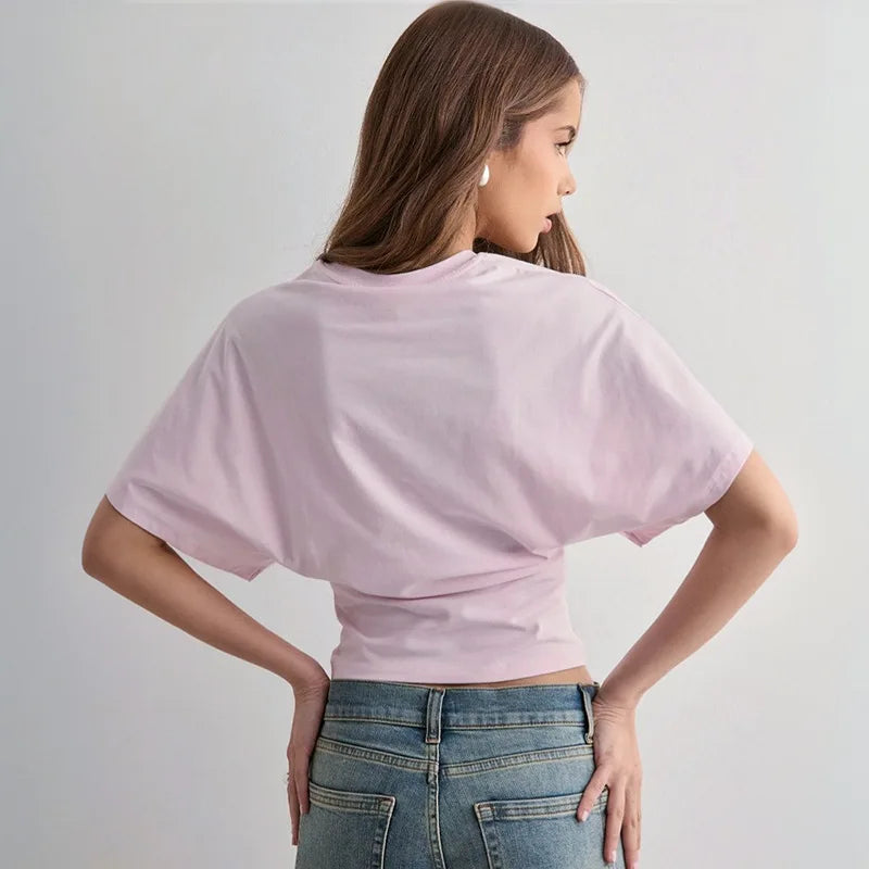 Women's cotton t-shirt summer 2025 baggy crop top French style elegant blouses Sense of design Short sleeve tee casual y25tp031
