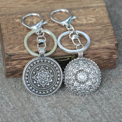 Nostalgia Mandala Yoga Keychain For Women Lotus Key Holder Accessories Buddhism Jewelry