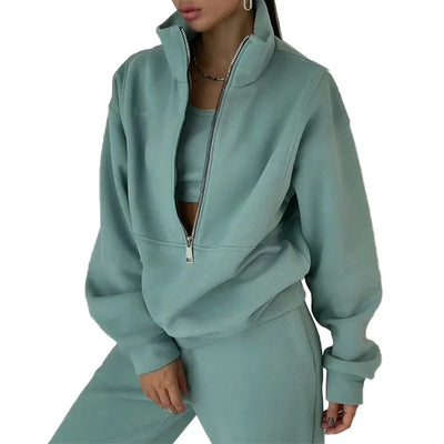 Autumn Winter Women Tracksuits Two Piece Outfits Fleece Lined Zipper Sweatshirt High Waist Pants Sets Female Sport Suits 2024