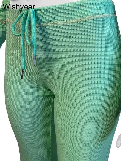 Tracksuits Women Sales Fall Winter Waffle Knit Two 2 Pieces Set Sweatshirts Jacket and Flared Pants Street Sports Workout Outfit
