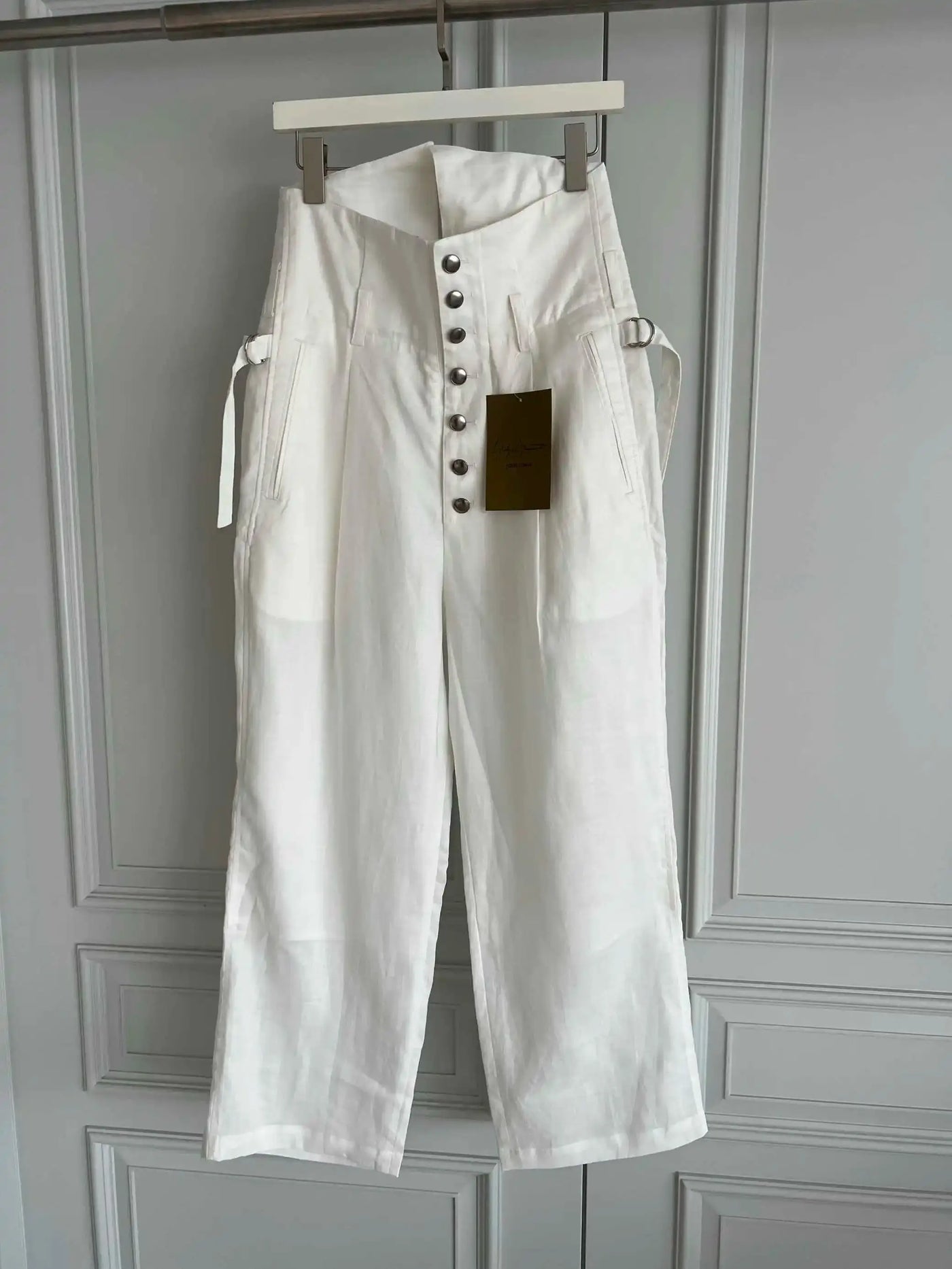 TOP-YAMAMOTO original design high-waisted black and white linen casual loose trousers for men