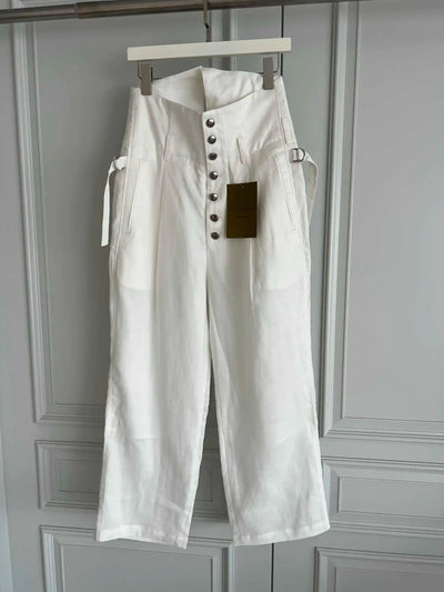 TOP-YAMAMOTO original design high-waisted black and white linen casual loose trousers for men