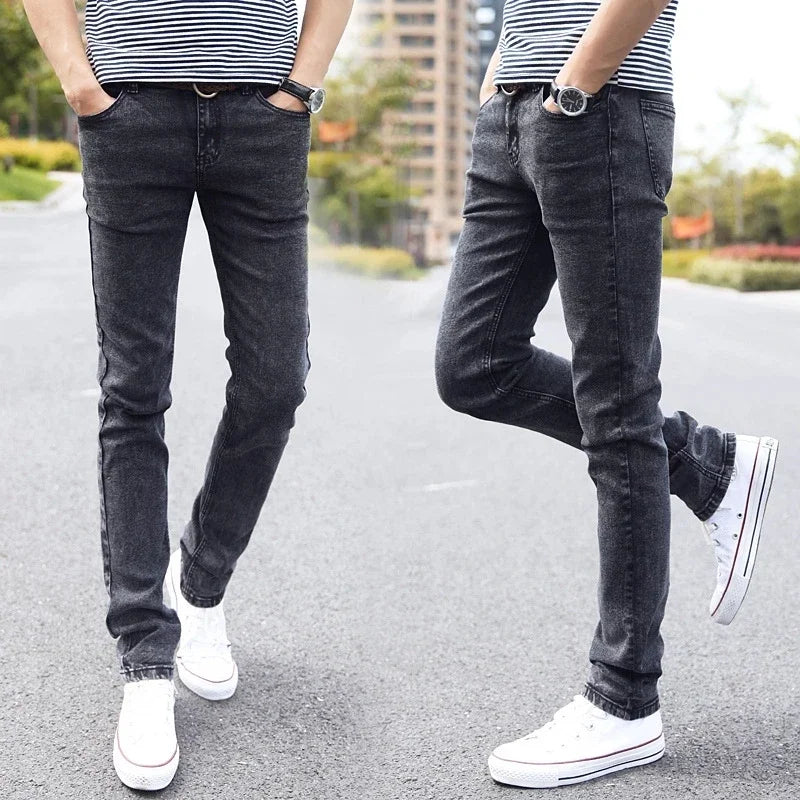 2024 New Men Stretch Skinny Jeans Male Designer Brand Super Elastic Straight Trousers Jeans Slim Fit Fashion Jeans , Sky blue