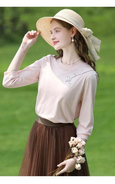 I BELIEVE YOU T-shirts for Women 2024 Autumn New Graphic Gentle Embroidery Three Quarter Sleeve Chic Base Clothing 2243015764