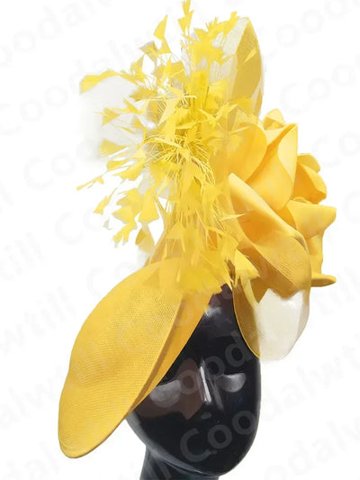 Big Flower Fascinator Derby Hat Women Party Dinner Headpiece Royal Ascot Pillbox Fascinator Hat Women Wedding Chapeau Cap Event