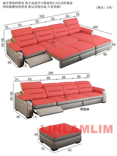MANBAS Multifunctional Convertible Sofa Bed With Eletric Recliner, Folding Sofa Cama With Power Reclining Seats & Storage Box