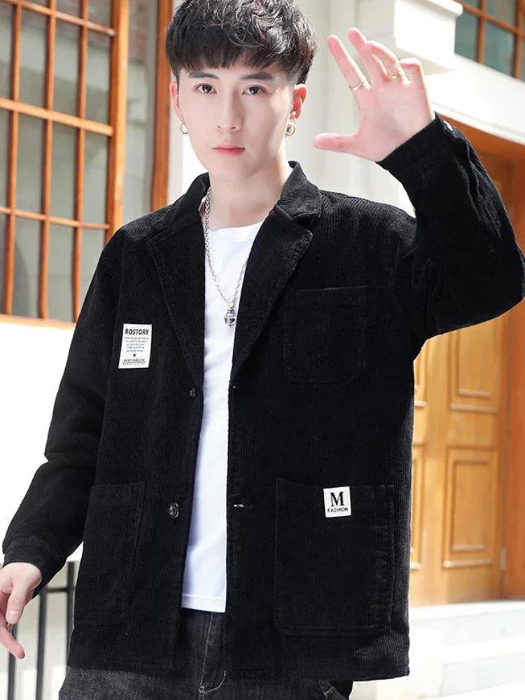 Man Suits and Blazers Black Corduroy Jacket for Men Single Breasted Fashion 2024 Elegant Coats Classic Casual High Quality New