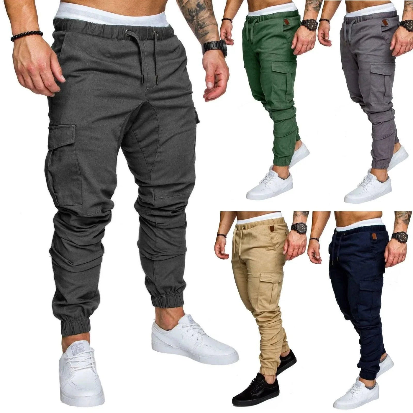 New Workwear Multi-pocket Trousers for Men, Woven Fabric Casual Pants, Leggings for Men Cargo Pants Joggers Mens Pants