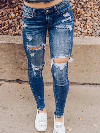 2024 Spring New Fashion Ripped Jeans for Women High Stretch Slim Denim Pencil Pants Casual Skinny Jeans S-XL