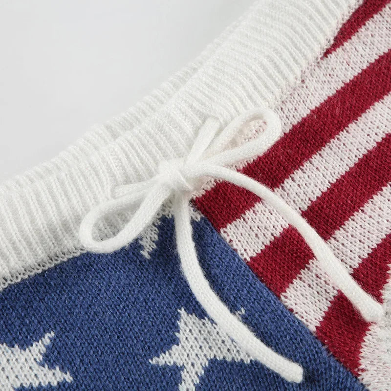 y2k Knitted Very Short Shorts, 2000s Sexy Knit Hot Shorts, Stars And Stripes Print Hot Pants For Women, America/USA Flag Shorts