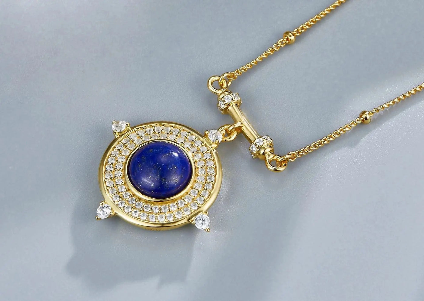 Classic Lapis Lazuli 925 Silver Gold Plated Pendant Necklace Natural  Zircon Stone Chic Choker Necklace Gift