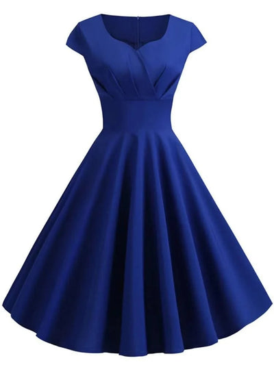 Women Vintage Pin Up Summer Dress | Casual Retro Elegant Midi Sundress |Hepburn Rockabilly Party Dress