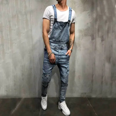 Men's Spring and Autumn Jeans, New Style Retro Casual All-match Ripped Dungarees, Fashionable High Street Trendy Brand Dungarees
