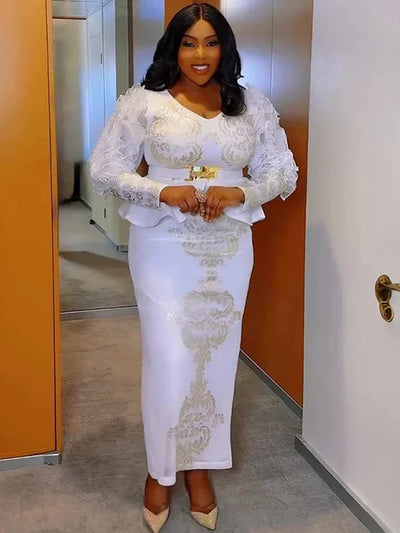Luxury Wedding Party Evening Dresses For Women African Dashiki Sequin Mermaid Robe Elegant Long Sleeve Dress Africa Clothing