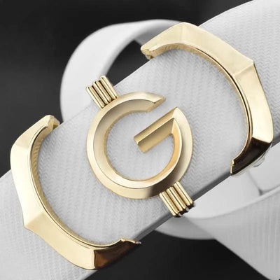 High quality genuine leather fashion G Designer belts men | Cowskin casual white Waist Strap