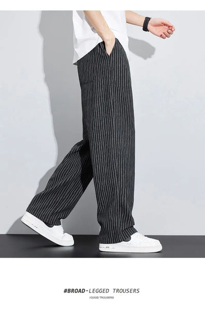 New Men's Trousers with a Sense Design Featuring Unique Stripe Pattern Hanging Wide-leg Loose Straight Casual Long Pants