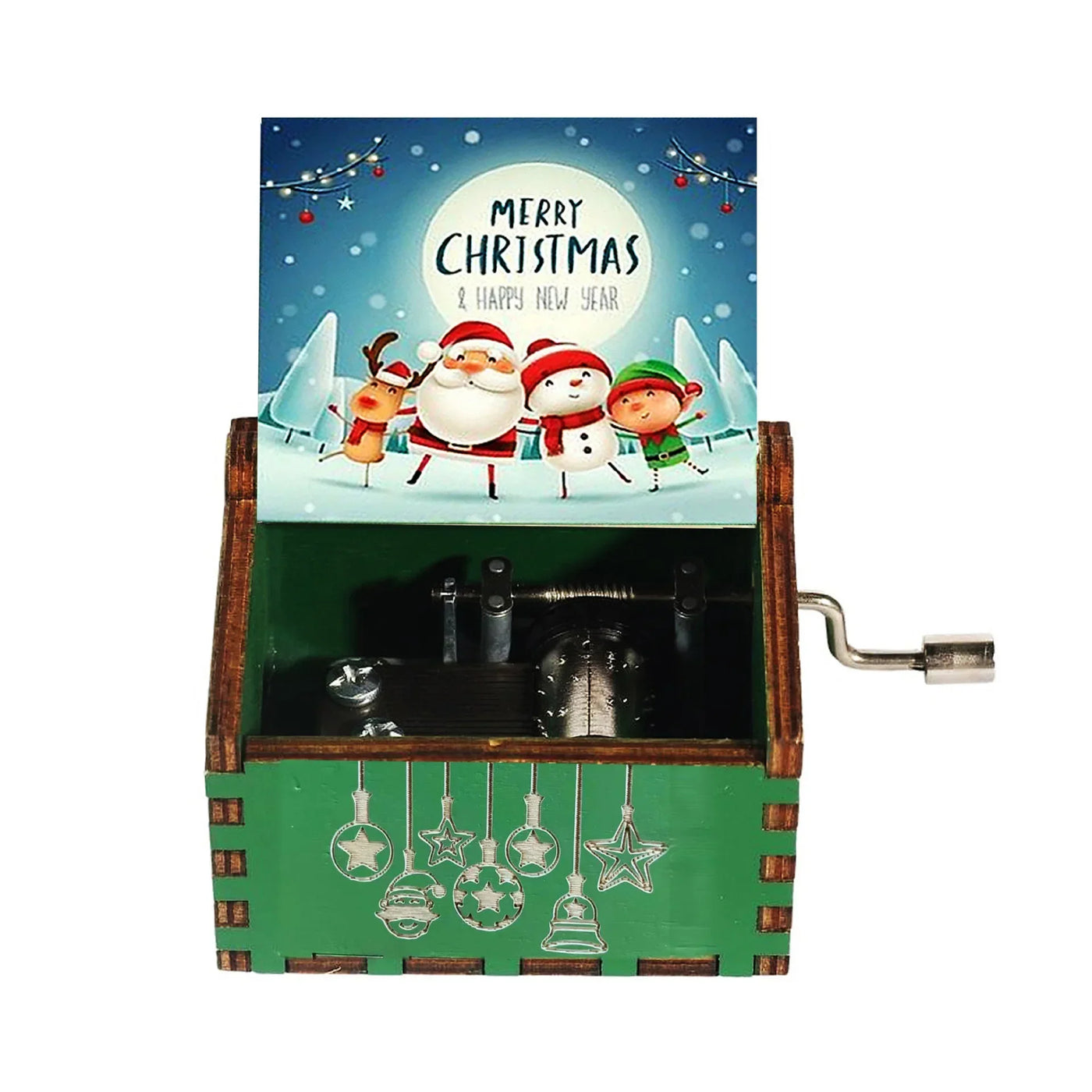 Merry Christmas Music Box Wooden Hand Cranked Music Box Vintage Happy New Year Music Box Gift Music Box Birthday Gift