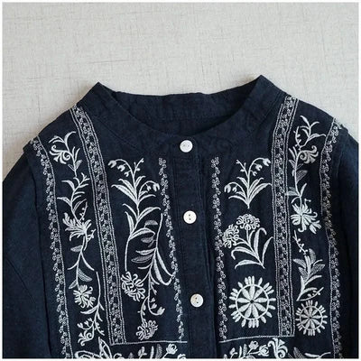 Cotton Linen Floral Embroidery Blouses Shirts For Women Tops Loose Oversize Lantern Long Sleeve Casual Boho Beach Summer Blusas
