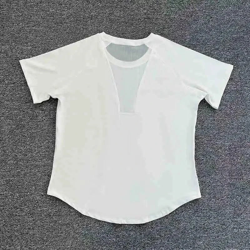 Women's sports T-shirt for running and yoga, loose mesh breathable outdoor cover-up, quick-drying thin fitness short-sleeved top
