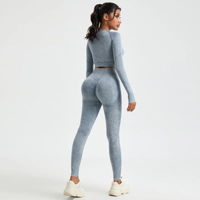 Women's Long Sleeves Round Neck Wash Exercise Activewear Sport Tops Skinny Stretch Activewear Running Wear
