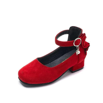 Kids Velvet Black, Pink, Red Leather High Heeled Shoes 3-15T | Girl's Princess Shoes For Party, Wedding, Dance | Children's Fashion