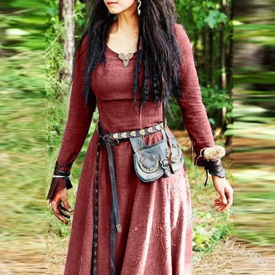 Women's Medieval Renaissance Dress Long Loose Fit Waist Dress Victorian Cross Border Printing National Style Halloween Cosplay