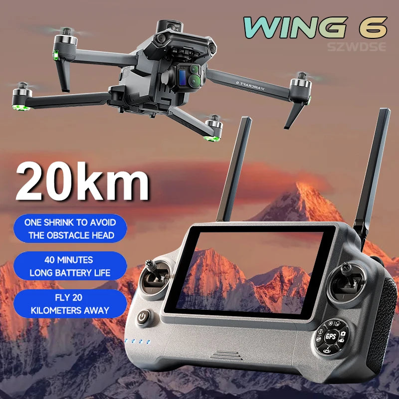 Wing 6 Professional Drone With 8K Camera GPS 3-Axis Gimbal 360 Obstacle Avoidance Touch Screen FPV Brushless RC Dron Boy Toy
