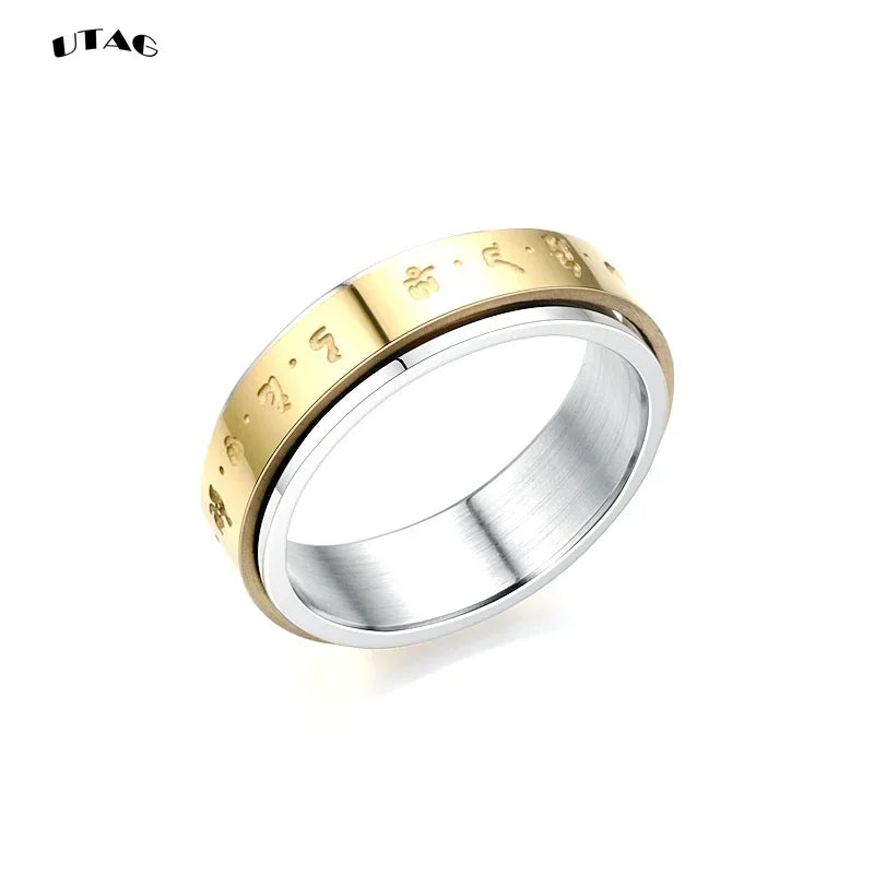 Rotatable Tibetan Buddhism Six-character Rumor Rings Men Spinner Stainless Steel Ring for Women Male Buddhism Lucky Jewelry Gift
