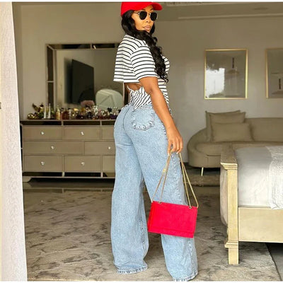Women Fashion See Trough Jeans Y2k Pockets Pants Vintage Mesh Hollow Sheer High Waist Trousers Girls Straight Wide Leg Bottoms