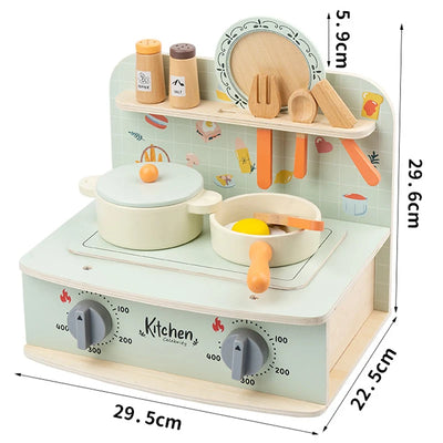 Wooden Mini Kitchen Set Toys Simulation Tableware Stove Cooking Utensils Kids Role-playing Hands-on Ability Interactive Games