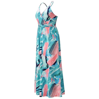 Floral Dress Women's Summer Dress Sexy Backless V-neck Suspender Long Dress