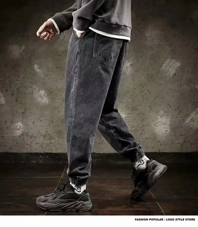 Spring Designer Fashion Men Jeans Retro Black Gray Vintage Casual Denim Harem Pants Ripped Jeans Men Wide Leg Taper Men Jeans