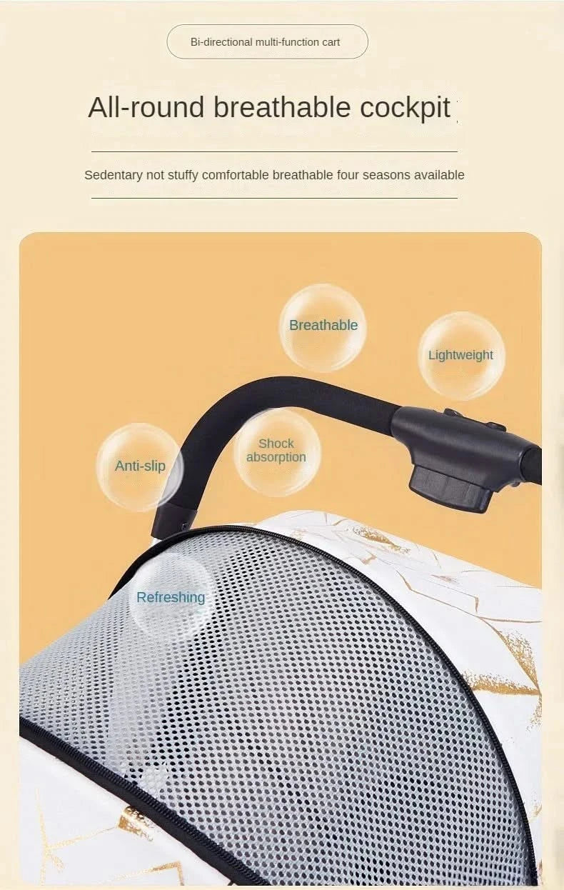 Two-way Lightweight High-view Baby Stroller Can Sit or Lie Down Portable Travel Baby Stroller Four-wheel Baby Stroller