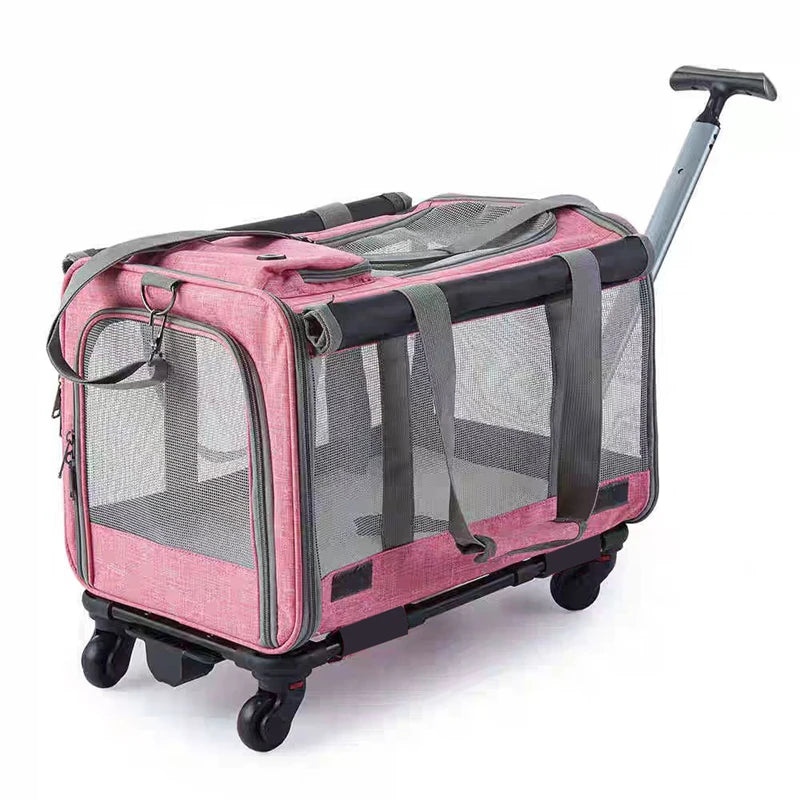 1 PCS Portable Wheeled Pet Carrier For 2 Large Cats Double Compartment Rolling Cat Travel Carrier For Two Pets