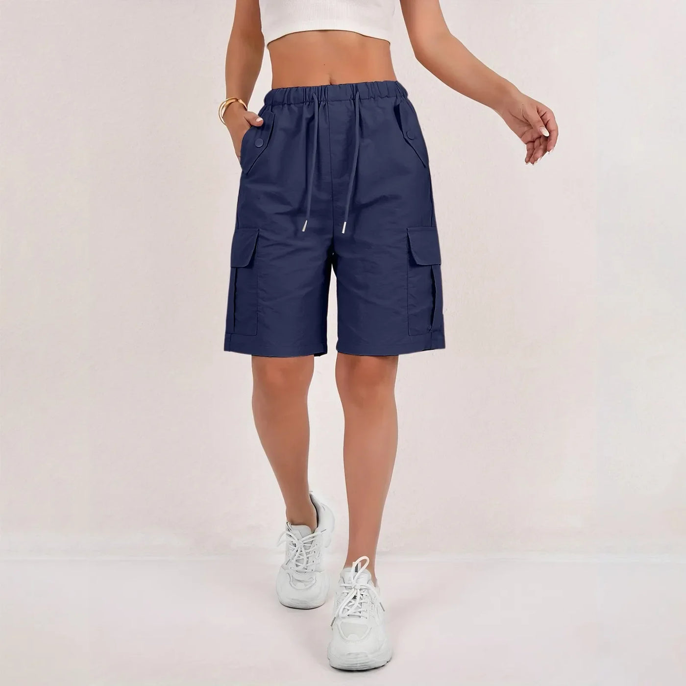 Women Summer Cargo Shorts Solid Casual Pockets Beach Short Pants Harajuku Chic Short Pants All Match Streetwear Bottoms 2025