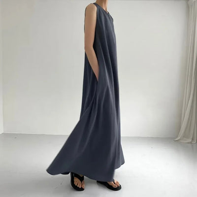 REALEFT Summer Women Maxi Dress 2024 New Solid Color Elegant Pockets Loose Waist Sleeveless Casual Summer Dresses Female