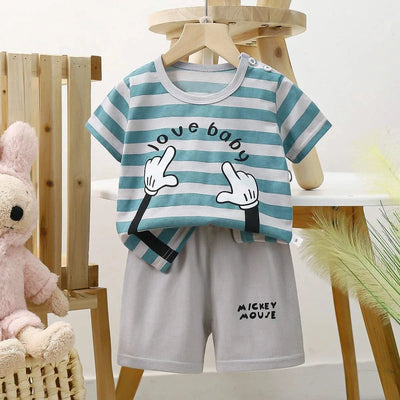 Summer Children Suits For Girls Short Sleeve Sets For Baby Girls Two Clothes T-shirt + Shorts Sets Toddler Clothing