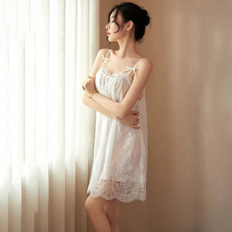 Sexy Sleepwear For Women Home Clothes Sling Lace Nightdress Nightwear Comfortable Lingerie Sleeveless Pyjama Female Summer Dress